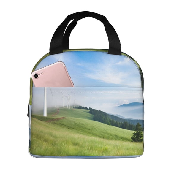 Lunch Bag Lunch Box For Women Adult Men Wind Turbines Generating Electricity Small Lunch Tote Reusable Insulated Cooler Lunch Container