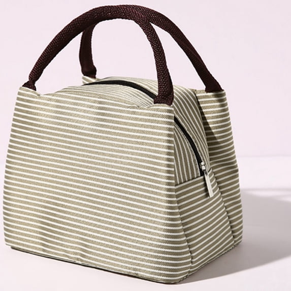 Lunch Bag Lunch Box for Women Men,Insulated Reusable Stripes Lunch Tote Bags Adult Portable Lunch Box Large Capacity Insulated Cooler for Office Work Picnic Beach or Travel (Khaki)