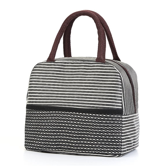 Lunch Bag Lunch Box for Women Men,Insulated Reusable Stripes Lunch Tote Bags Adult Portable Lunch Box Large Capacity Insulated Cooler for Office Work Picnic Beach Travel Lunch Cooler Bag Holder Black