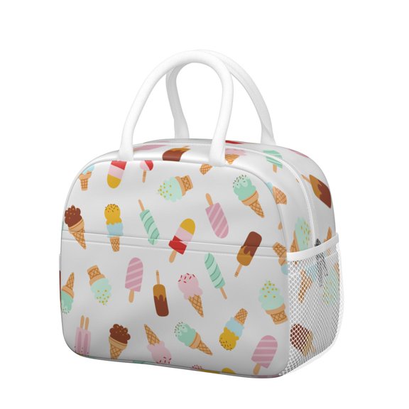 Lunch Bag Lunch Box for Women Reusable Insulated Lunch Bags,Water-Resistant Assorted Ice Cream Seamless Pattern Cooler Lunch Tote Bag, Large Capacity for Work Travel Picnic