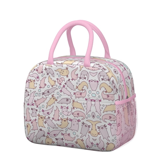 Lunch Bag Lunch Box for Women Reusable Insulated Lunch Bags,Water-Resistant Axolotl Kawaii Cartoon Cooler Lunch Tote Bag, Large Capacity for Work Travel Picnic