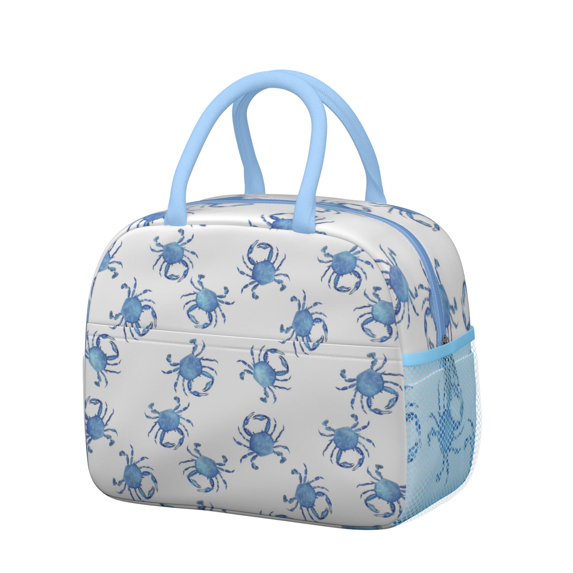 Lunch Bag Lunch Box for Women Reusable Insulated Lunch Bags,Water-Resistant Blue Crabs Repeat Cooler Lunch Tote Bag, Large Capacity for Work Travel Picnic