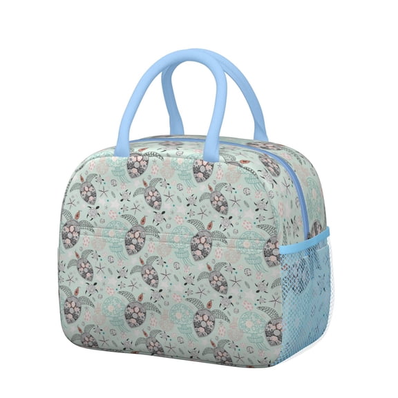 Lunch Bag Lunch Box for Women Reusable Insulated Lunch Bags,Water-Resistant Floral Sea Turtle Light Green Cooler Lunch Tote Bag, Large Capacity for Work Travel Picnic