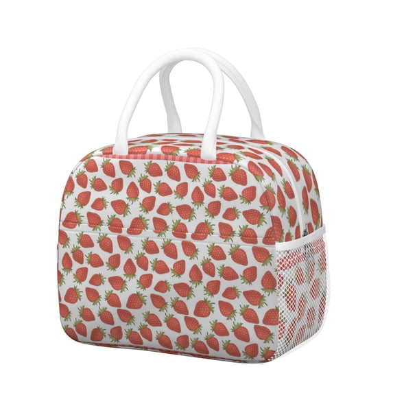 Lunch Bag Lunch Box for Women Reusable Insulated Lunch Bags,Water-Resistant Fruits Strawberry Pattern Cooler Lunch Tote Bag, Large Capacity for Work Travel Picnic