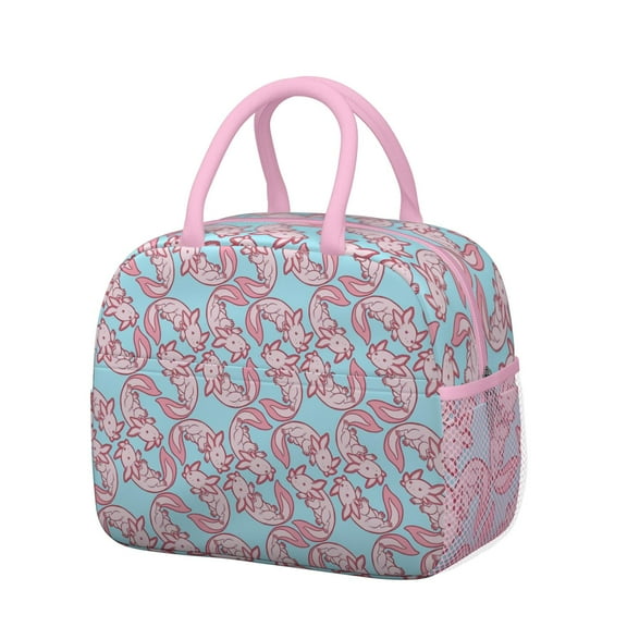 Lunch Bag Lunch Box for Women Reusable Insulated Lunch Bags,Water-Resistant Kawaii Pink Axolotl Cooler Lunch Tote Bag, Large Capacity for Work Travel Picnic
