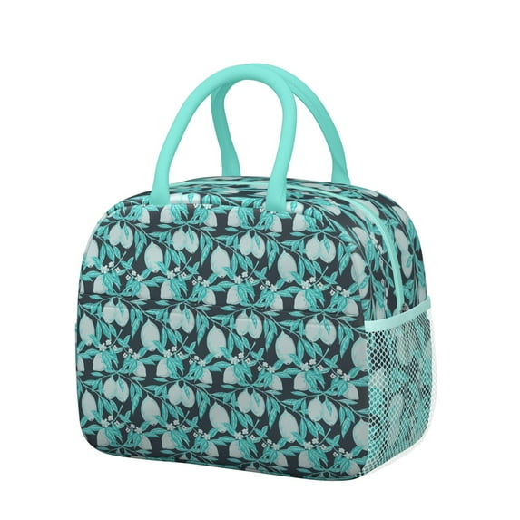 Lunch Bag Lunch Box for Women Reusable Insulated Lunch Bags,Water-Resistant Lemon Branches Black Cooler Lunch Tote Bag, Large Capacity for Work Travel Picnic