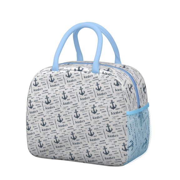 Lunch Bag Lunch Box for Women Reusable Insulated Lunch Bags,Water-Resistant Monochrome Nautical Anchor Travelling Cooler Lunch Tote Bag, Large Capacity for Work Travel Picnic