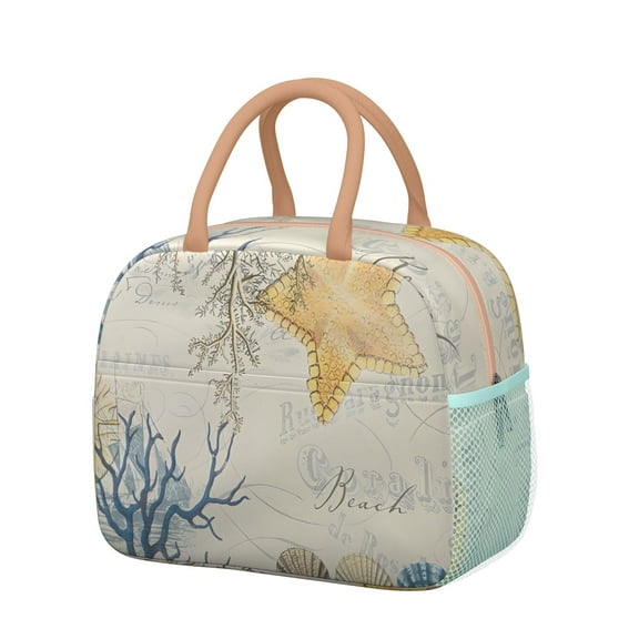 Lunch Bag Lunch Box for Women Reusable Insulated Lunch Bags,Water-Resistant Nautical Coastal Sea Life Marine Beach (2) Cooler Lunch Tote Bag, Large Capacity for Work Travel Picnic