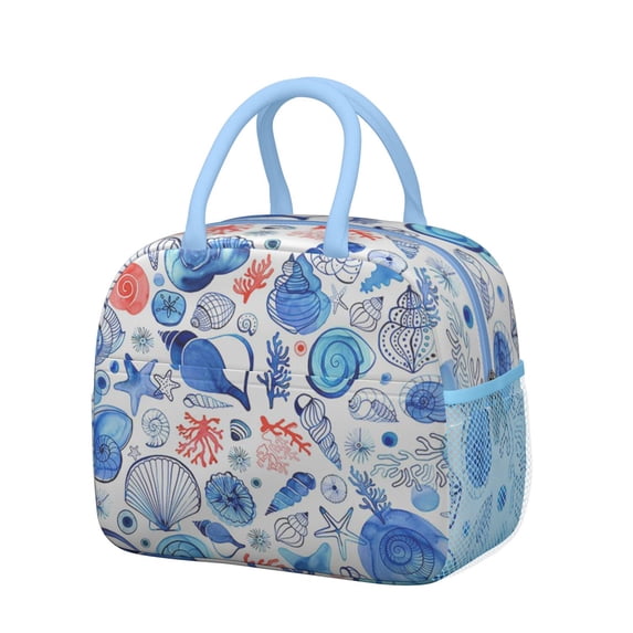 Lunch Bag Lunch Box for Women Reusable Insulated Lunch Bags,Water-Resistant Ocean Sea Shell Pattern Cooler Lunch Tote Bag, Large Capacity for Work Travel Picnic