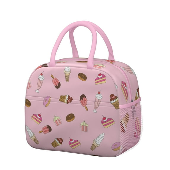 Lunch Bag Lunch Box for Women Reusable Insulated Lunch Bags,Water-Resistant Pink Ice Cream Cake Cooler Lunch Tote Bag, Large Capacity for Work Travel Picnic