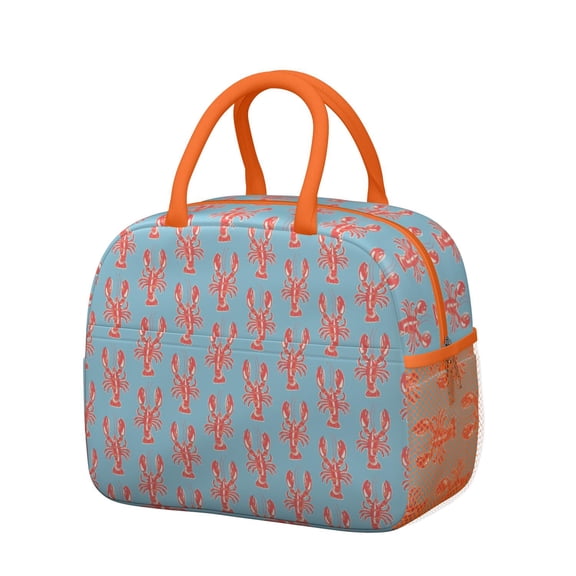Lunch Bag Lunch Box for Women Reusable Insulated Lunch Bags,Water-Resistant Red Lobster Blue Pattern Cooler Lunch Tote Bag, Large Capacity for Work Travel Picnic