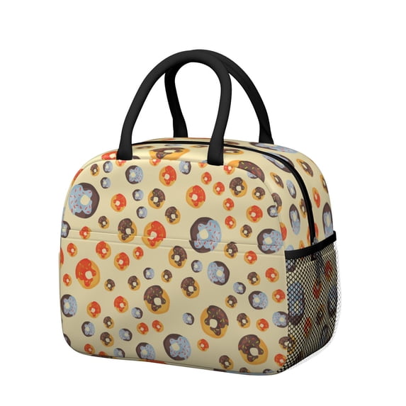 Lunch Bag Lunch Box for Women Reusable Insulated Lunch Bags,Water-Resistant Round Donuts Yellow Backdrop Cooler Lunch Tote Bag, Large Capacity for Work Travel Picnic