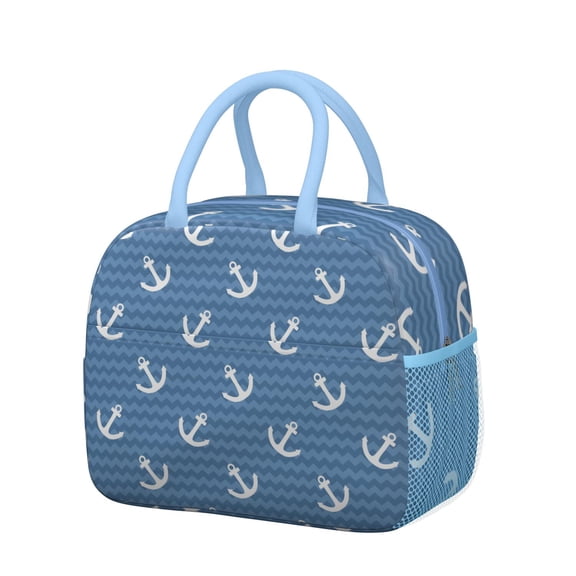 Lunch Bag Lunch Box for Women Reusable Insulated Lunch Bags,Water-Resistant Sailor Summer White Anchor Cooler Lunch Tote Bag, Large Capacity for Work Travel Picnic
