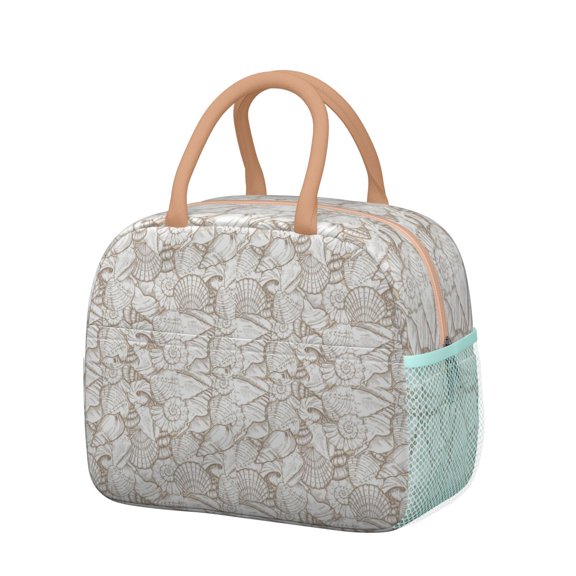Lunch Bag Lunch Box for Women Reusable Insulated Lunch Bags,Water-Resistant Sea Shells Vintage Beach Sea Shore Conch Shell Cooler Lunch Tote Bag, Large Capacity for Work Travel Picnic