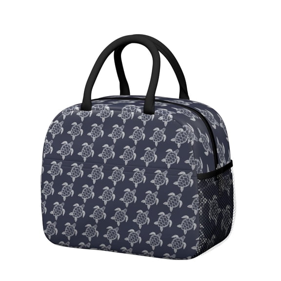 Lunch Bag Lunch Box for Women Reusable Insulated Lunch Bags,Water-Resistant SeaTurtle in Line Art Style Hand Drawn Blue Cooler Lunch Tote Bag, Large Capacity for Work Travel Picnic