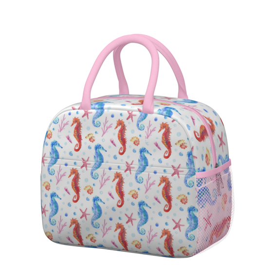 Lunch Bag Lunch Box for Women Reusable Insulated Lunch Bags,Water-Resistant Seahorse Shell Starfish Bubbles Cooler Lunch Tote Bag, Large Capacity for Work Travel Picnic