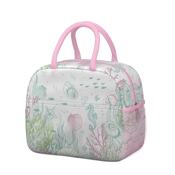 Lunch Bag Lunch Box for Women Reusable Insulated Lunch Bags,Water-Resistant Seashell Pattern Cooler Lunch Tote Bag, Large Capacity for Work Travel Picnic
