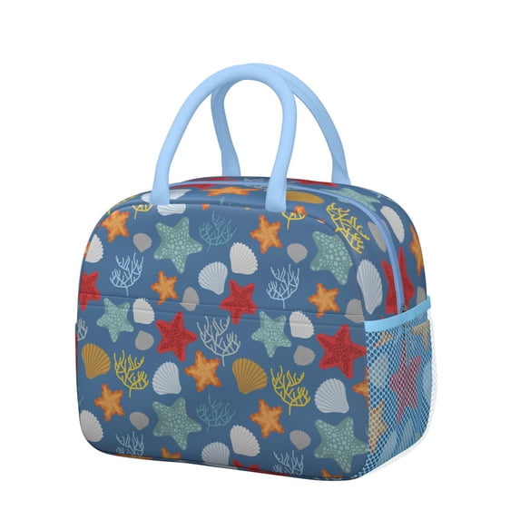 Lunch Bag Lunch Box for Women Reusable Insulated Lunch Bags,Water-Resistant Starfish Scallop and Corals Cooler Lunch Tote Bag, Large Capacity for Work Travel Picnic