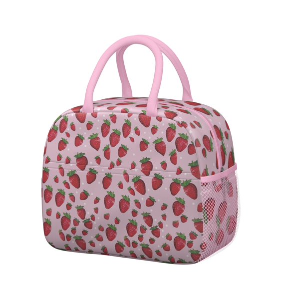 Lunch Bag Lunch Box for Women Reusable Insulated Lunch Bags,Water-Resistant Strawberry Pattern Cooler Lunch Tote Bag, Large Capacity for Work Travel Picnic