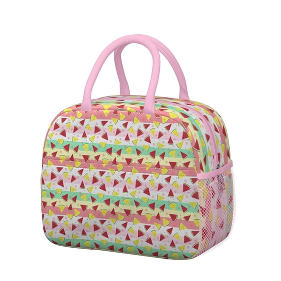 Lunch Bag Lunch Box for Women Reusable Insulated Lunch Bags,Water-Resistant Summer Time Watermelon Print Colorful Stripe Cooler Lunch Tote Bag, Large Capacity for Work Travel Picnic