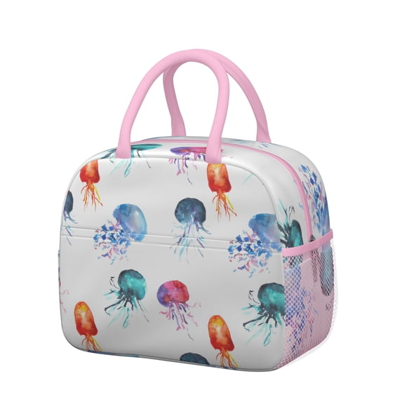 Lunch Bag Lunch Box for Women Reusable Insulated Lunch Bags,Water-Resistant Watercolor Colorful Jellyfish Cooler Lunch Tote Bag, Large Capacity for Work Travel Picnic