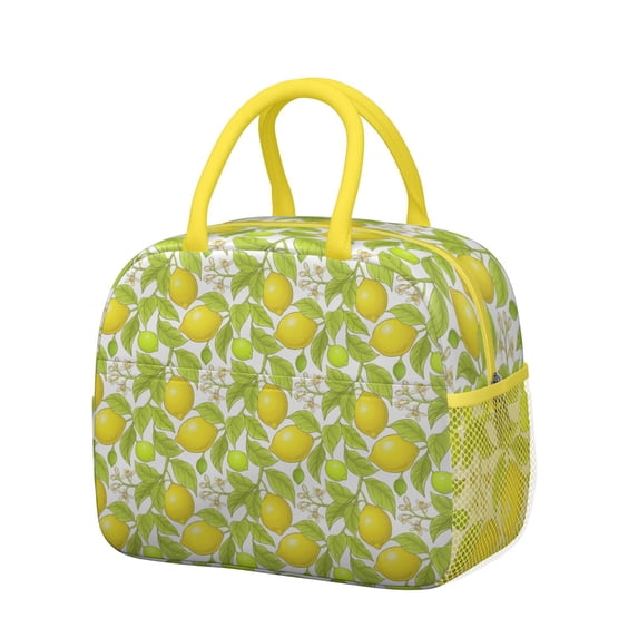 Lunch Bag Lunch Box for Women Reusable Insulated Lunch Bags,Water-Resistant Yellow Lemon Branch Cooler Lunch Tote Bag, Large Capacity for Work Travel Picnic