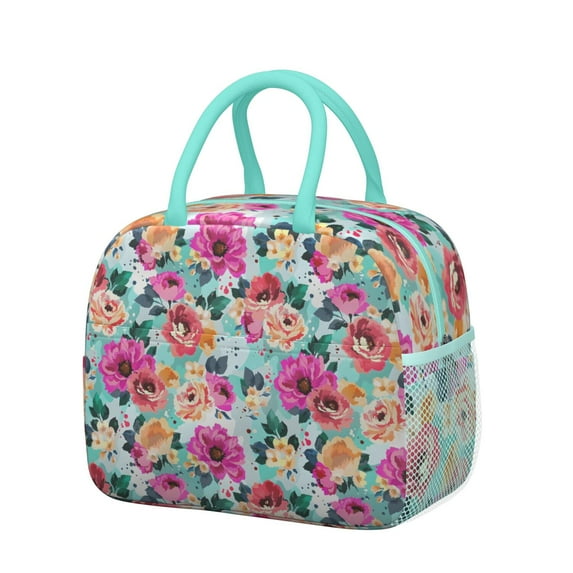 Lunch Bag Lunch Box for Women Reusable Insulated Lunch Cooler Bags,Large Capacity for Work Travel Picnic,Pioneer Colorful Floral Lunch Tote Bag Gifts for Woman Mom Greenish-blue