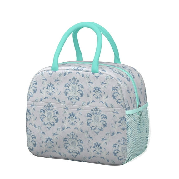 Lunch Bag Lunch Box for Women Reusable Insulated Lunch Cooler Bags,Large Capacity for Work Travel Picnic,Water-Resistant Blue Grey Baroque Lunch Tote Bag Gifts for Woman Mom Greenish-blue