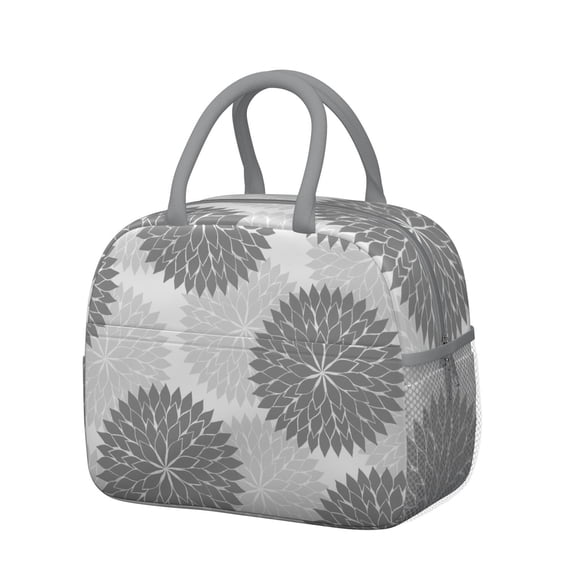 Lunch Bag Lunch Box for Women Reusable Insulated Lunch Cooler Bags,Large Capacity for Work Travel Picnic,Water-Resistant Floral Burst Style Lunch Tote Bag Gifts for Woman Mom Grey