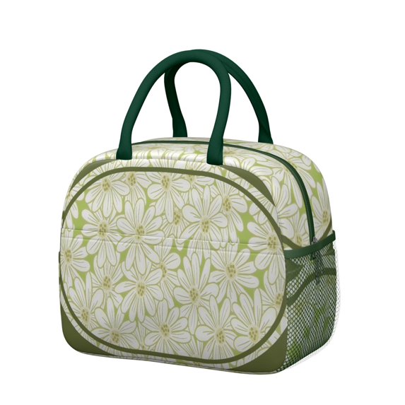 Lunch Bag Lunch Box for Women Reusable Insulated Lunch Cooler Bags,Large Capacity for Work Travel Picnic,Water-Resistant Green Daisy Lunch Tote Bag Gifts for Woman Mom Dark-green