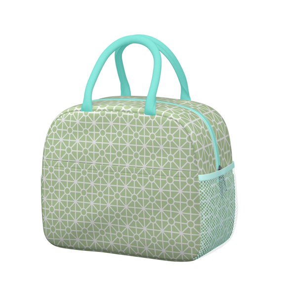 Lunch Bag Lunch Box for Women Reusable Insulated Lunch Cooler Bags,Large Capacity for Work Travel Picnic,Water-Resistant Green Geometry Lunch Tote Bag Gifts for Woman Mom Greenish-blue