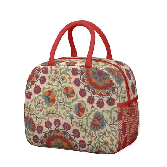Lunch Bag Lunch Box for Women Reusable Insulated Lunch Cooler Bags,Large Capacity for Work Travel Picnic,Water-Resistant Pioneer Colorful Floral Lunch Tote Bag Gifts for Woman Mom Red