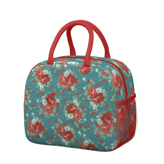 Lunch Bag Lunch Box for Women Reusable Insulated Lunch Cooler Bags,Large Capacity for Work Travel Picnic,Water-Resistant Pioneer Colorful Floral Lunch Tote Bag Gifts for Woman Mom Red