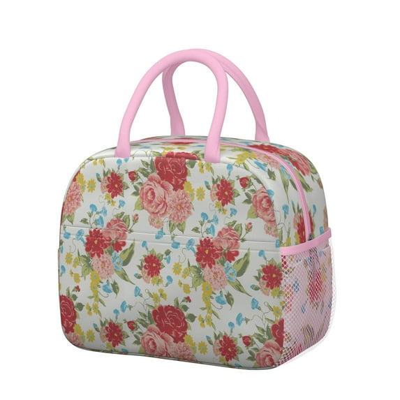 Lunch Bag Lunch Box for Women Reusable Insulated Lunch Cooler Bags,Large Capacity for Work Travel Picnic,Water-Resistant Pioneer Colorful Floral Lunch Tote Bag Gifts for Woman Mom Pink