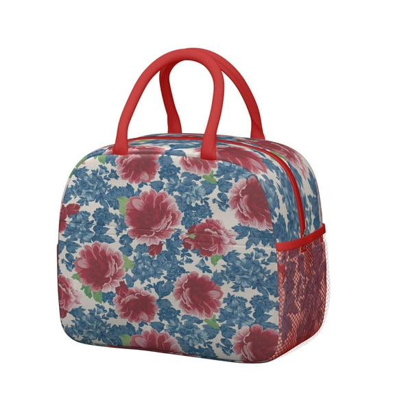 Lunch Bag Lunch Box for Women Reusable Insulated Lunch Cooler Bags,Large Capacity for Work Travel Picnic,Water-Resistant Pioneer Colorful Floral Lunch Tote Bag Gifts for Woman Mom Red