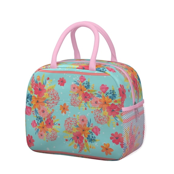 Lunch Bag Lunch Box for Women Reusable Insulated Lunch Cooler Bags,Large Capacity for Work Travel Picnic,Water-Resistant Pioneer Colorful Floral Lunch Tote Bag Gifts for Woman Mom Pink