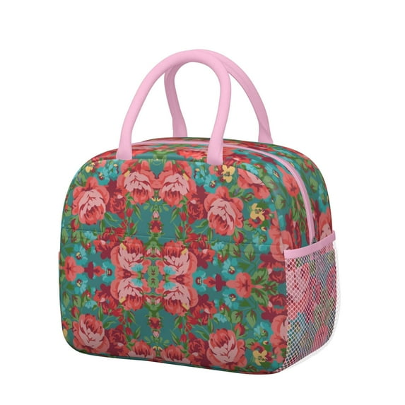 Lunch Bag Lunch Box for Women Reusable Insulated Lunch Cooler Bags,Large Capacity for Work Travel Picnic,Water-Resistant Pioneer Colorful Floral Lunch Tote Bag Gifts for Woman Mom Pink