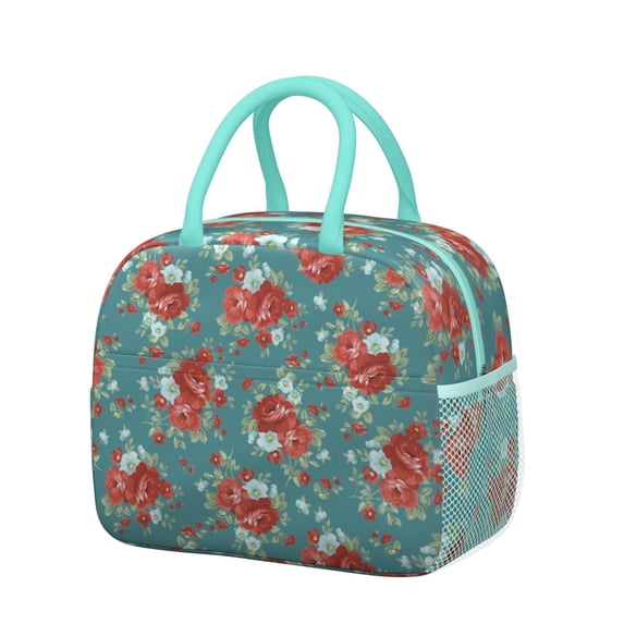 Lunch Bag Lunch Box for Women Reusable Insulated Lunch Cooler Bags,Large Capacity for Work Travel Picnic,Water-Resistant Pioneer Colorful Floral Lunch Tote Bag Gifts for Woman Mom Greenish-blue