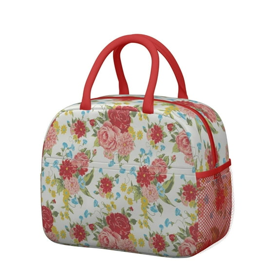 Lunch Bag Lunch Box for Women Reusable Insulated Lunch Cooler Bags,Large Capacity for Work Travel Picnic,Water-Resistant Pioneer Colorful Floral Lunch Tote Bag Gifts for Woman Mom Red