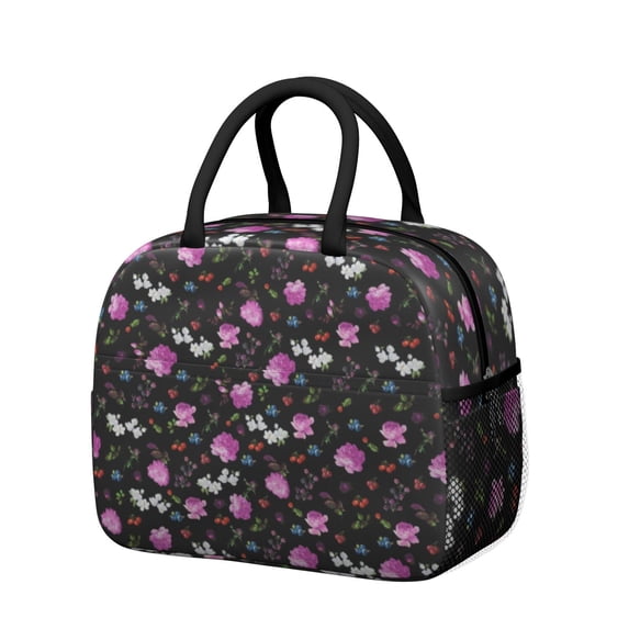Lunch Bag Lunch Box for Women Reusable Insulated Lunch Cooler Bags,Large Capacity for Work Travel Picnic,Water-Resistant Pioneer Colorful Floral Lunch Tote Bag Gifts for Woman Mom Black