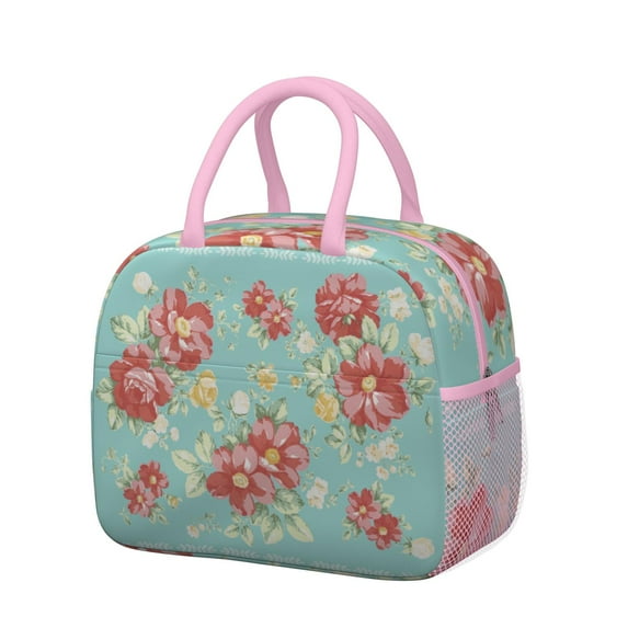 Lunch Bag Lunch Box for Women Reusable Insulated Lunch Cooler Bags,Large Capacity for Work Travel Picnic,Water-Resistant Pioneer Colorful Floral Lunch Tote Bag Gifts for Woman Mom Pink