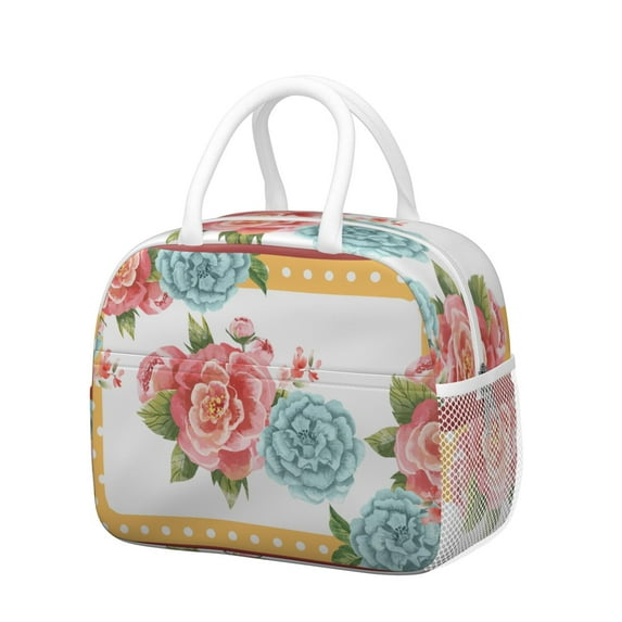 Lunch Bag Lunch Box for Women Reusable Insulated Lunch Cooler Bags,Large Capacity for Work Travel Picnic,Water-Resistant Pioneer Colorful Floral Lunch Tote Bag Gifts for Woman Mom White