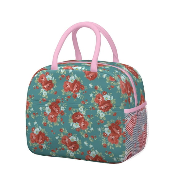 Lunch Bag Lunch Box for Women Reusable Insulated Lunch Cooler Bags,Large Capacity for Work Travel Picnic,Water-Resistant Pioneer Colorful Floral Lunch Tote Bag Gifts for Woman Mom Pink