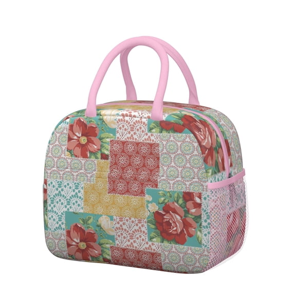 Lunch Bag Lunch Box for Women Reusable Insulated Lunch Cooler Bags,Large Capacity for Work Travel Picnic,Water-Resistant Pioneer Colorful Floral Lunch Tote Bag Gifts for Woman Mom Pink