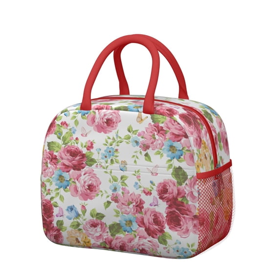 Lunch Bag Lunch Box for Women Reusable Insulated Lunch Cooler Bags,Large Capacity for Work Travel Picnic,Water-Resistant Pioneer Colorful Floral Lunch Tote Bag Gifts for Woman Mom Red