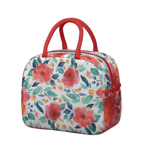 Lunch Bag Lunch Box for Women Reusable Insulated Lunch Cooler Bags,Large Capacity for Work Travel Picnic,Water-Resistant Pioneer Colorful Floral Lunch Tote Bag Gifts for Woman Mom Red