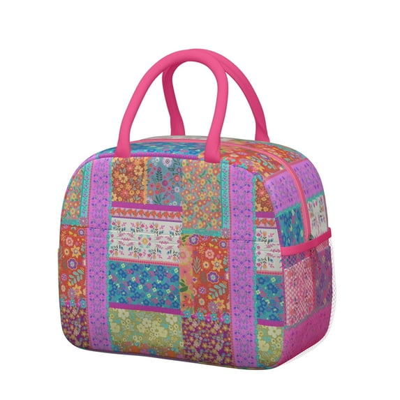 Lunch Bag Lunch Box for Women Reusable Insulated Lunch Cooler Bags,Large Capacity for Work Travel Picnic,Water-Resistant Pioneer Pieced Patchwork Lunch Tote Bag Gifts for Woman Mom Rose-red