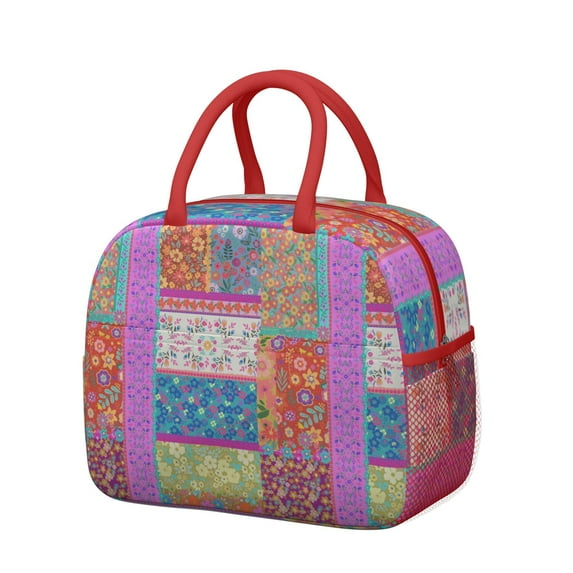 Lunch Bag Lunch Box for Women Reusable Insulated Lunch Cooler Bags,Large Capacity for Work Travel Picnic,Water-Resistant Pioneer Pieced Patchwork Lunch Tote Bag Gifts for Woman Mom Red
