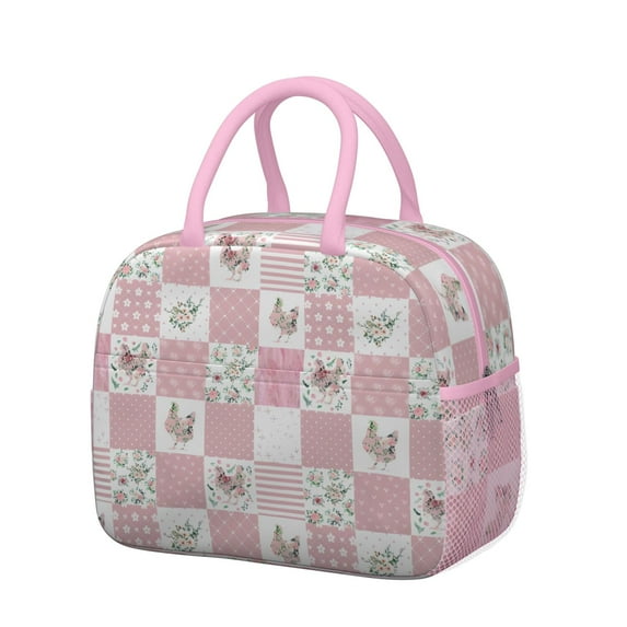 Lunch Bag Lunch Box for Women Reusable Insulated Lunch Cooler Bags,Large Capacity for Work Travel Picnic,Water-Resistant Pioneer Pieced Patchwork Lunch Tote Bag Gifts for Woman Mom Pink