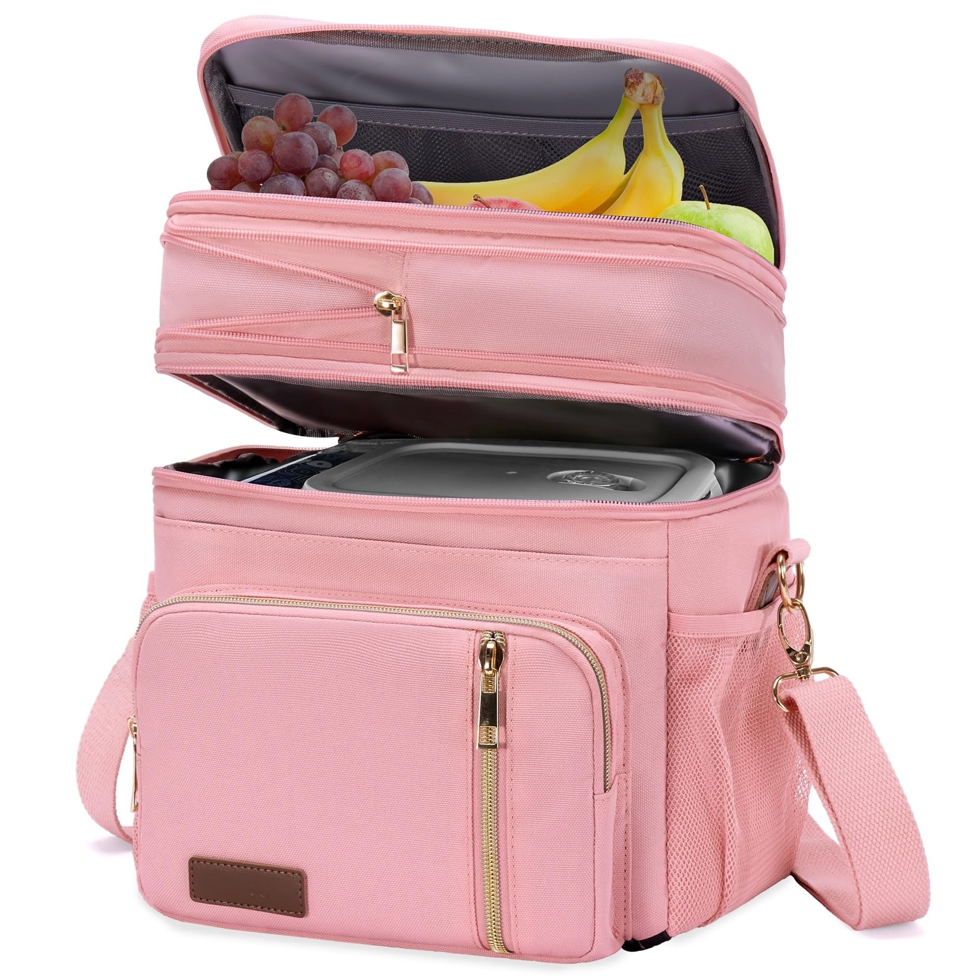 Lunch Bag & Lunch Box for Men Women, Double Deck Leakproof Insulated Soft Large Adult Camping Cooler bag for Work Beach Picnic Travel